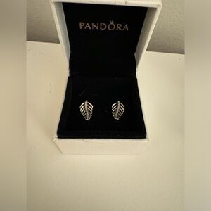 Pandora Sterling Silver Feather Stud Earrings
